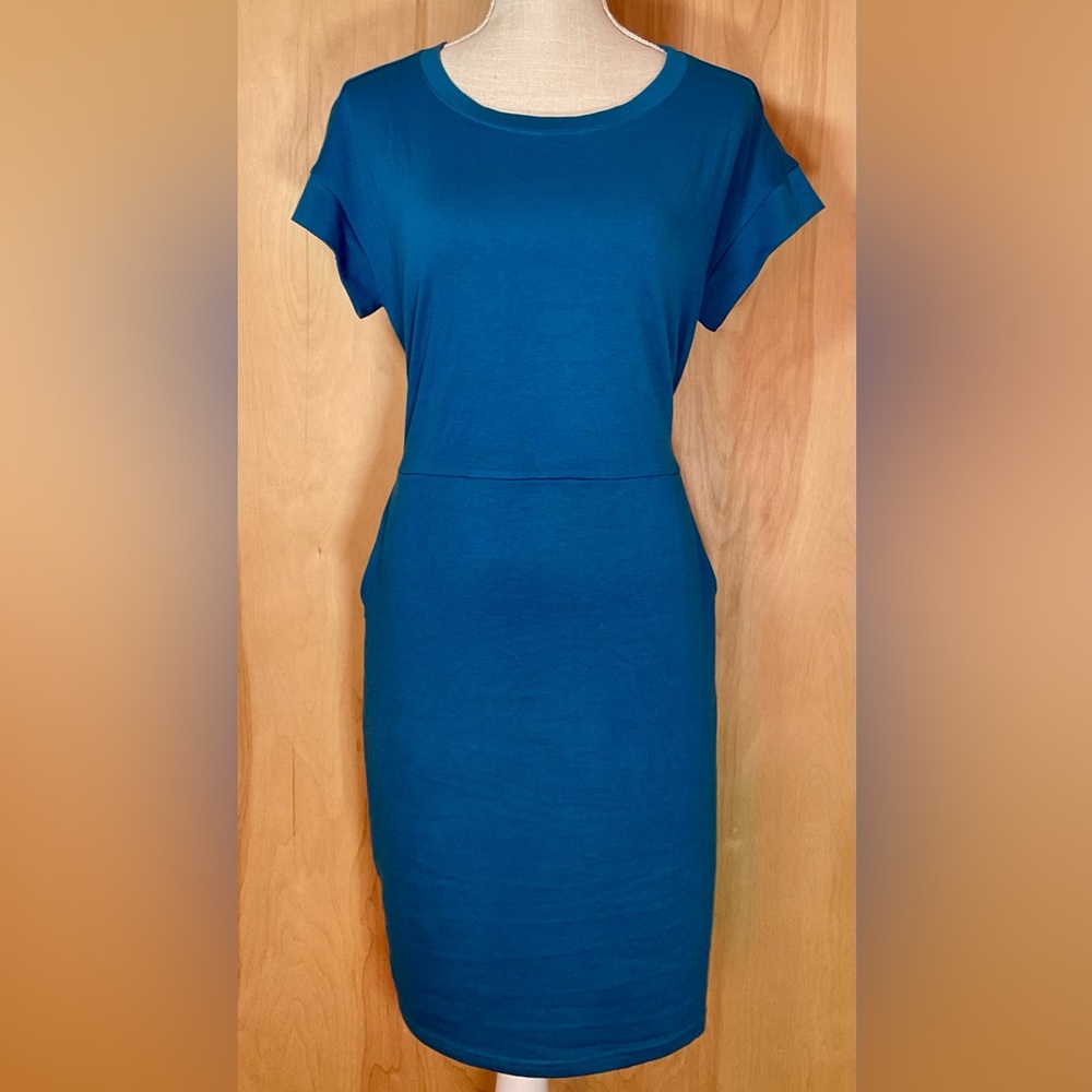 Merokeety Tie-back Peacock Blue Dress with pockets - NWT